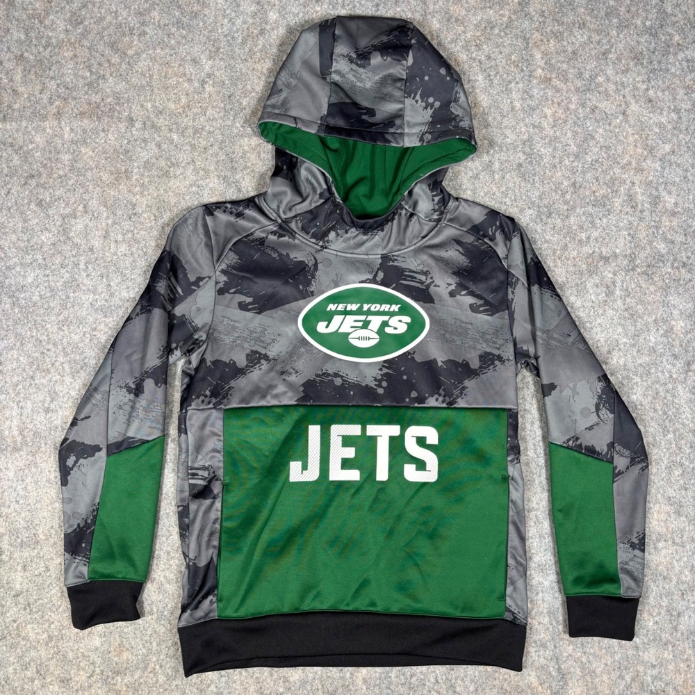 NFL Team Apparel Hoodie Youth M 10/12 Green Gray New York Jets Camo Pullover